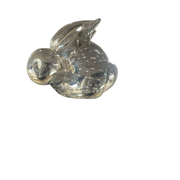 Vintage Clear Art Glass Bunny Rabbit Paperweight 3" Controlled Bubbles - Picture 2 of 10